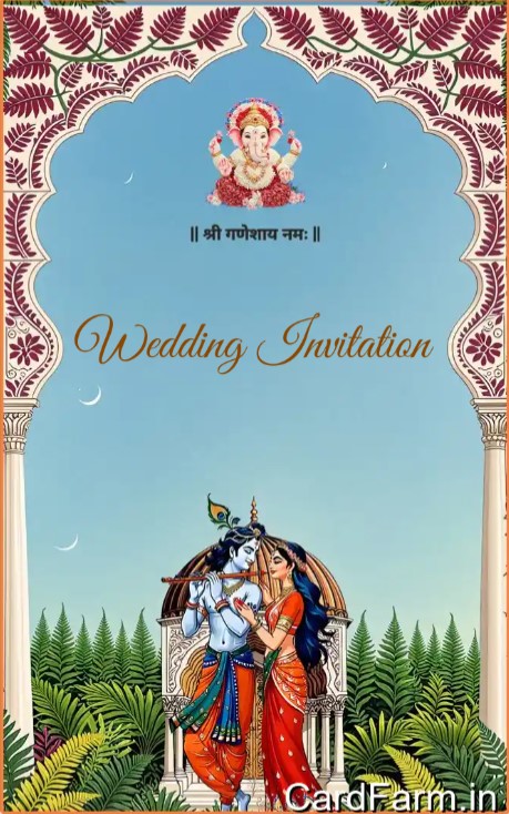 Wedding card design by cardfarm. Indian wedding card with flowers, bushes and butterflies. Ganesh Ji wedding invite. Designed by cardfarm